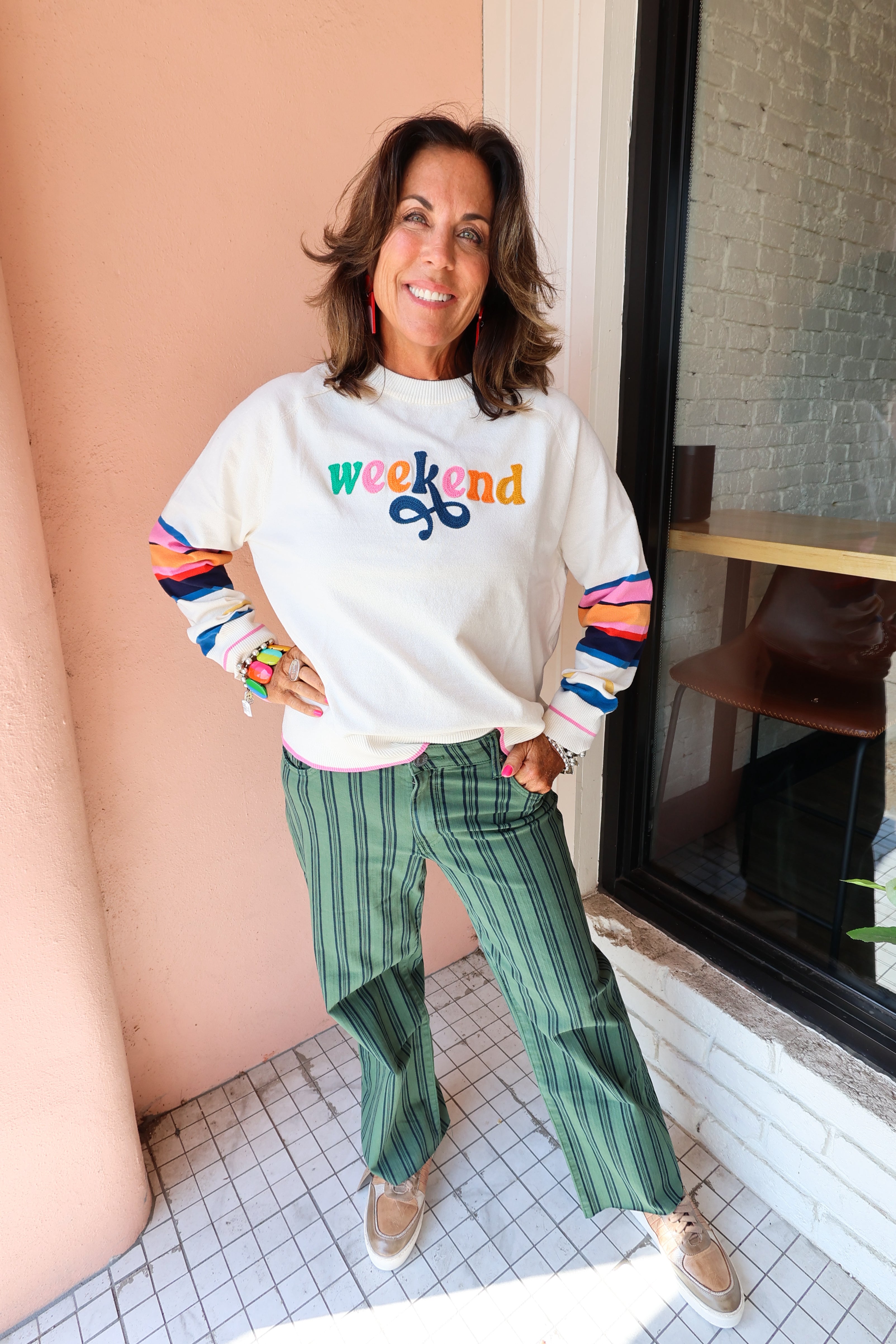 WEEKEND Stripe Sweater - Urban Mills Boutique