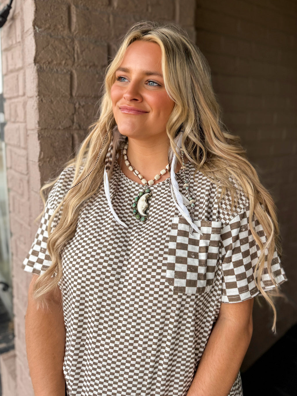 Bone/Turq. Halfmoon Necklace - Urban Mills Boutique