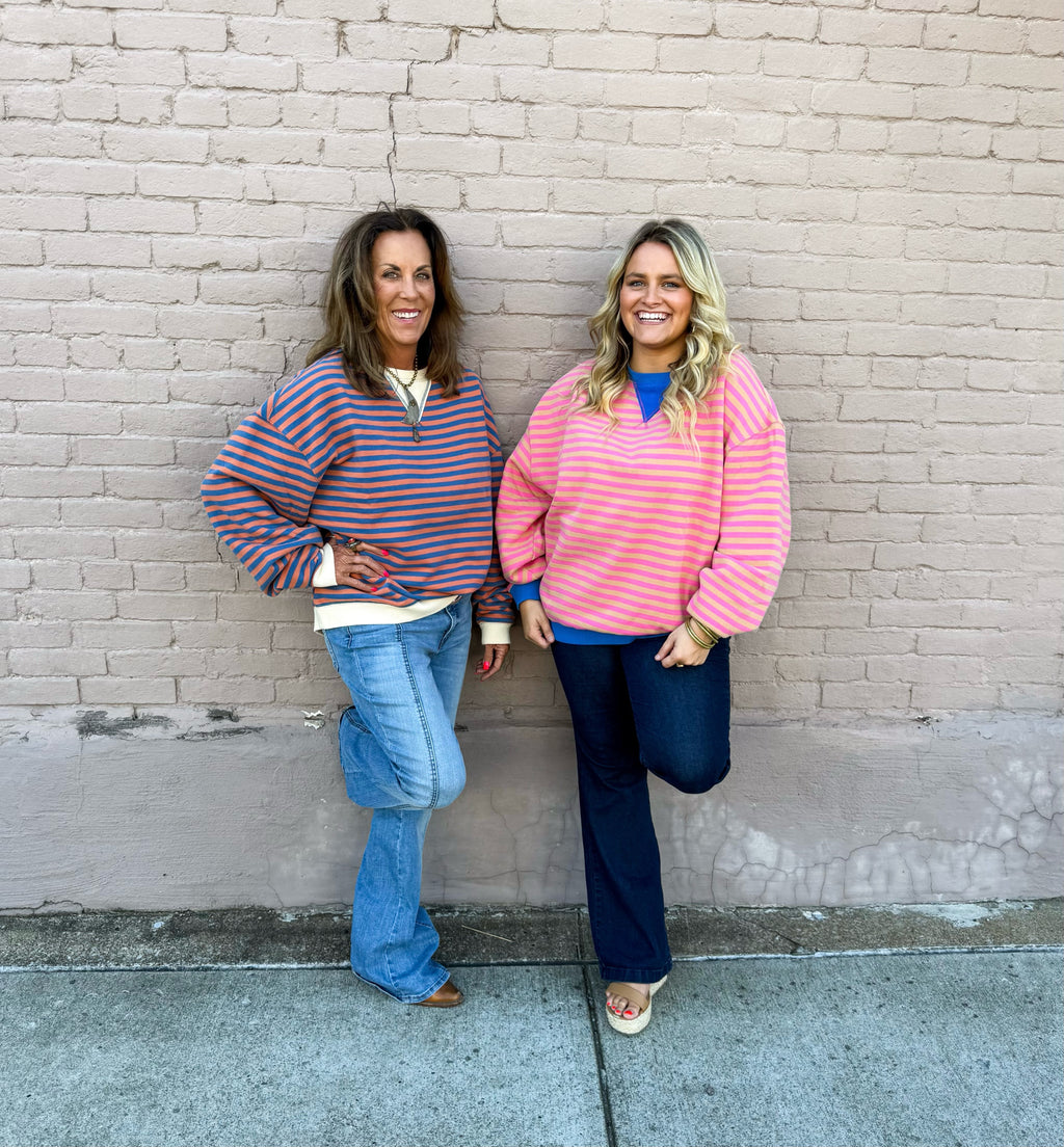 Blue/Rust Striped Sweatshirt - Urban Mills Boutique