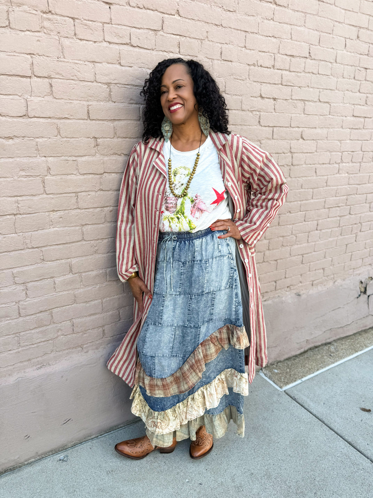 PLAID/PATCH Denim Skirt - Urban Mills Boutique