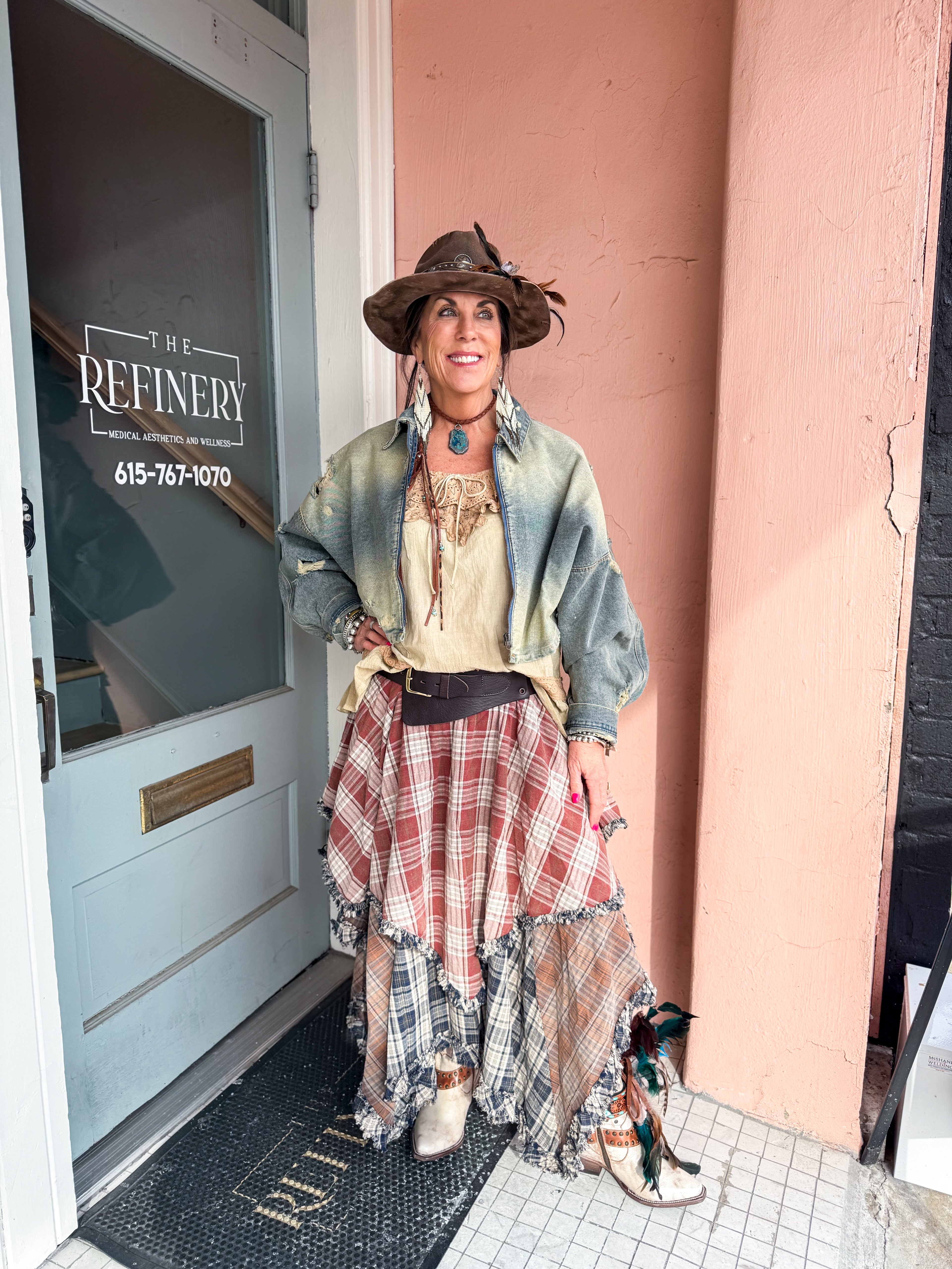 Tiered Brown Blue Skirt - Urban Mills Boutique