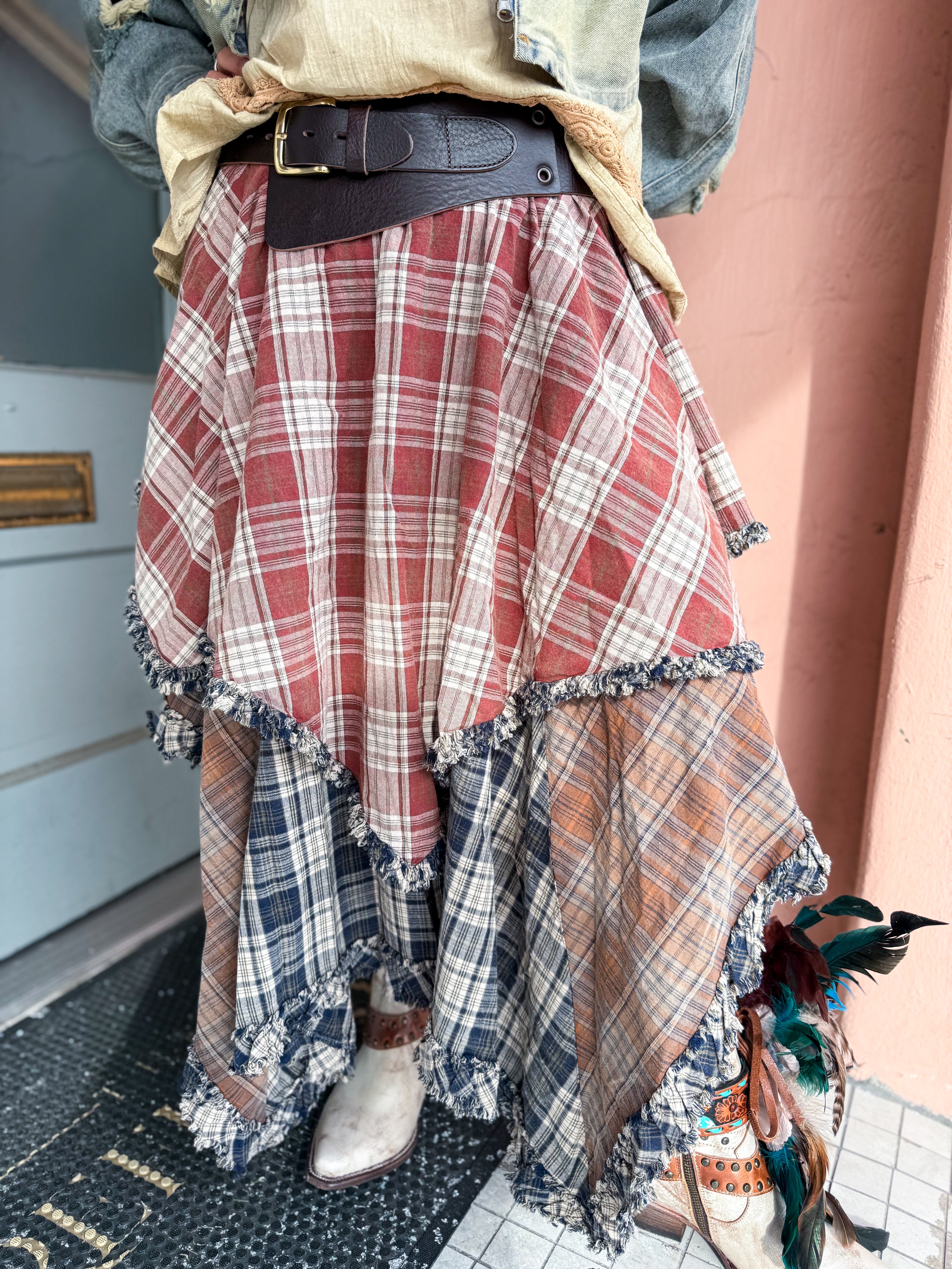 Tiered Brown Blue Skirt - Urban Mills Boutique