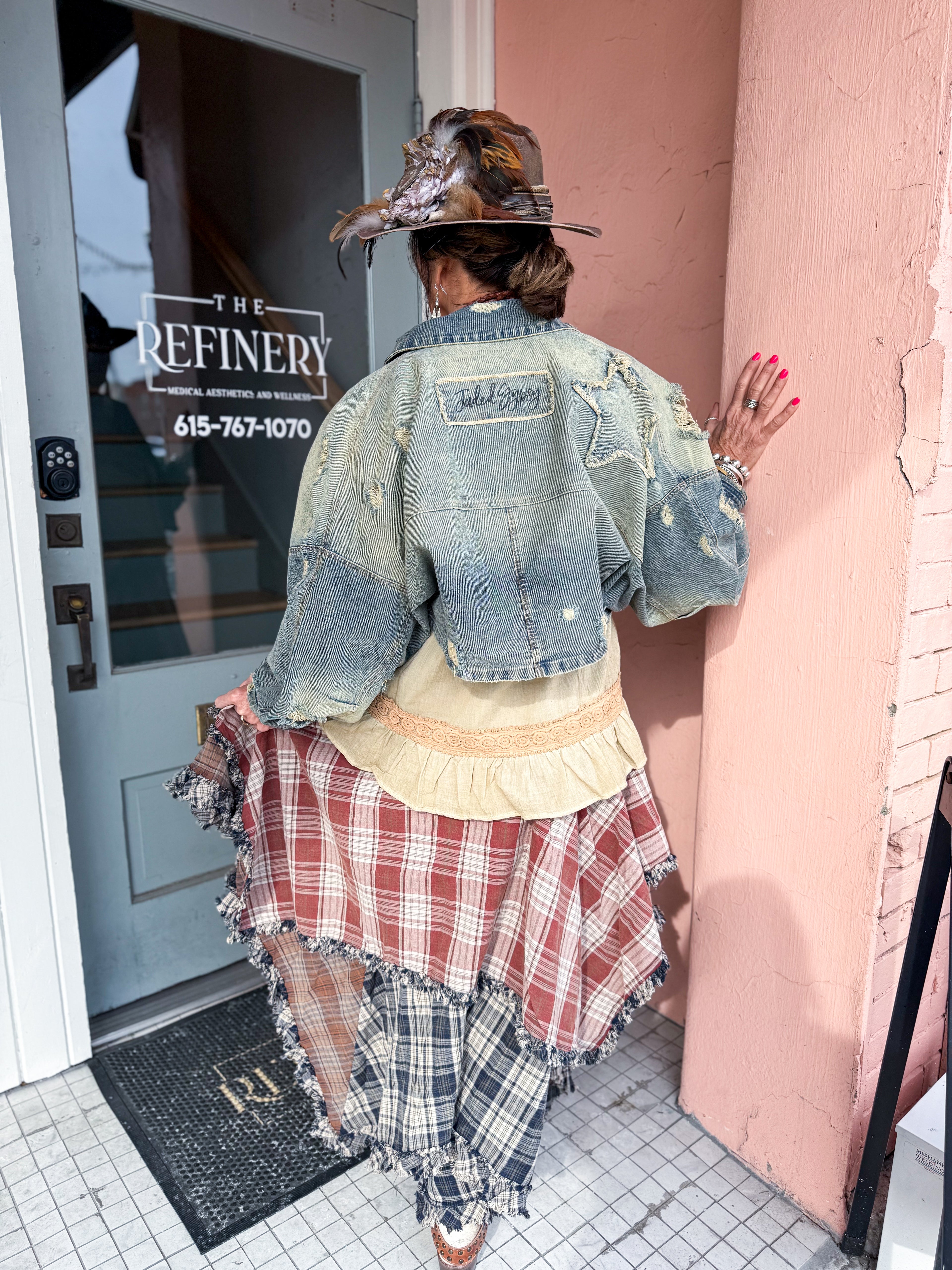 Tiered Brown Blue Skirt - Urban Mills Boutique