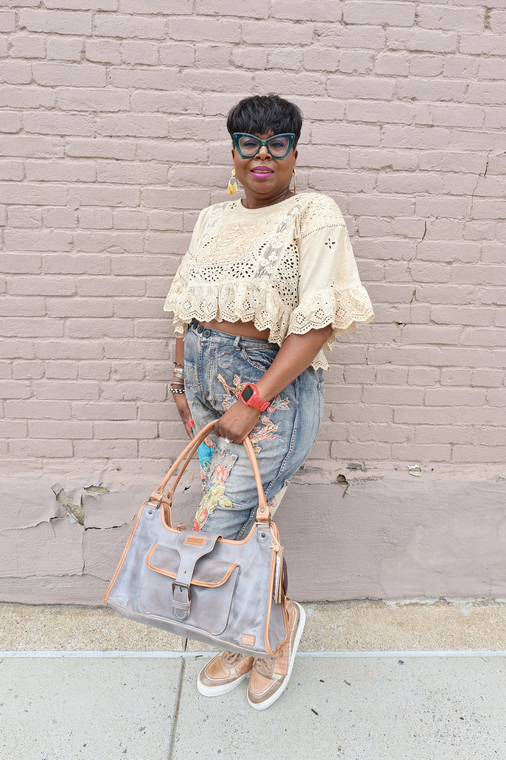 Oatmeal Eyelet Top