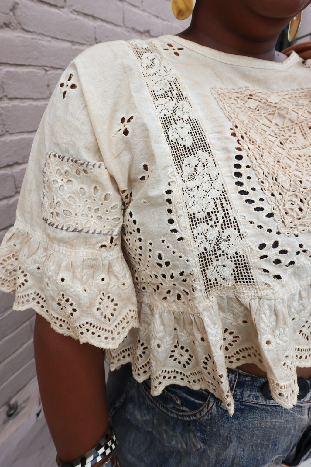 Oatmeal Eyelet Top