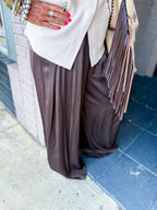 Gia Brown Satin Pants - Urban Mills Boutique