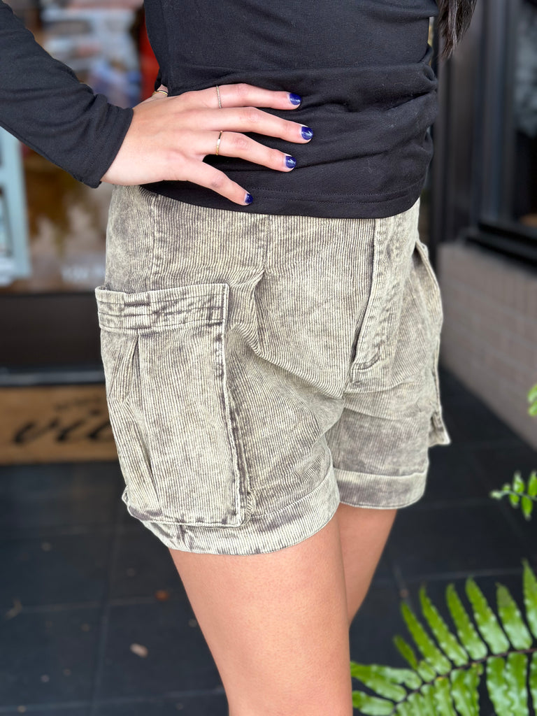 Olive Cord Shorts - Urban Mills Boutique 