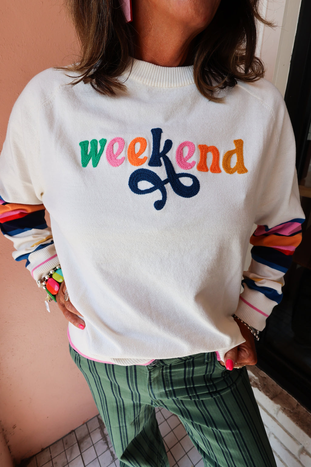 WEEKEND Stripe Sweater - Urban Mills Boutique