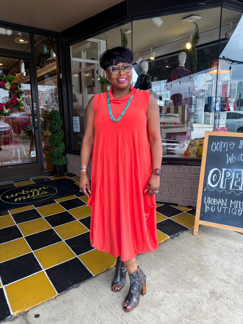 Tangerine Lotus Dress - Urban Mills Boutique