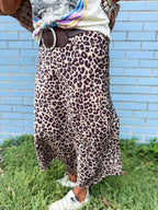 Gene Satin Leopard Print Bias Cut Skirt - Urban Mills Boutique