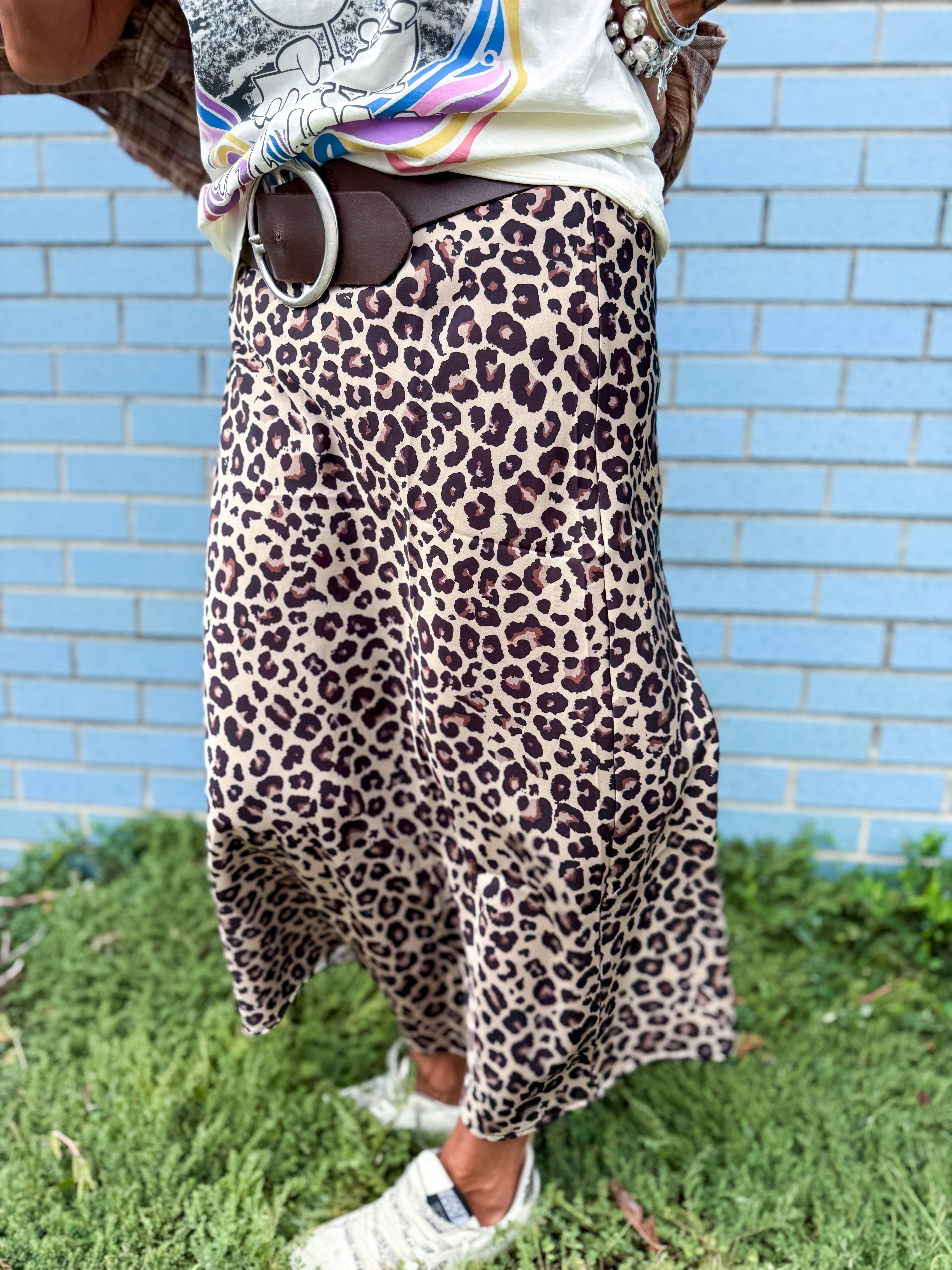 Gene Satin Leopard Print Bias Cut Skirt - Urban Mills Boutique