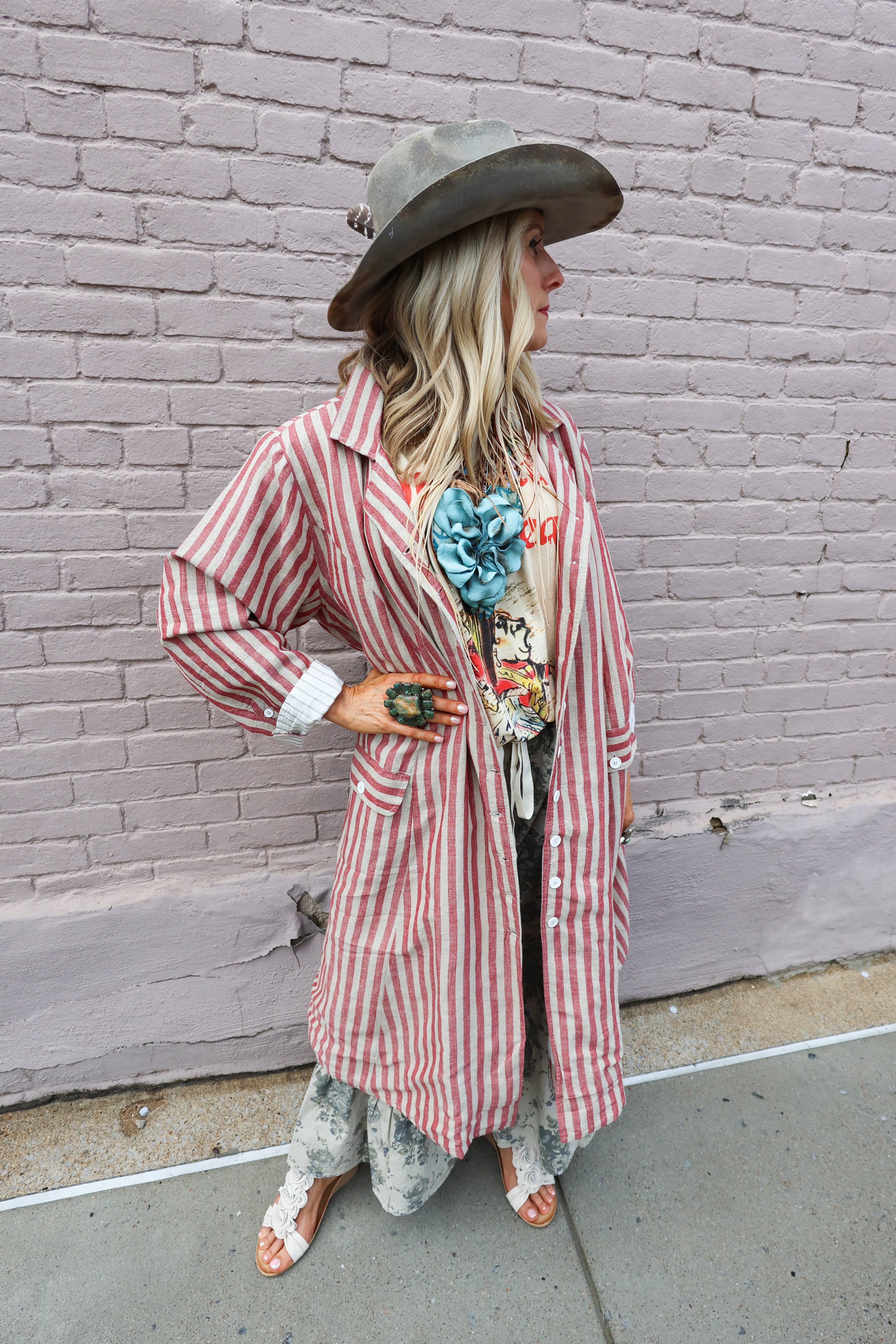 Red Striped Over Coat