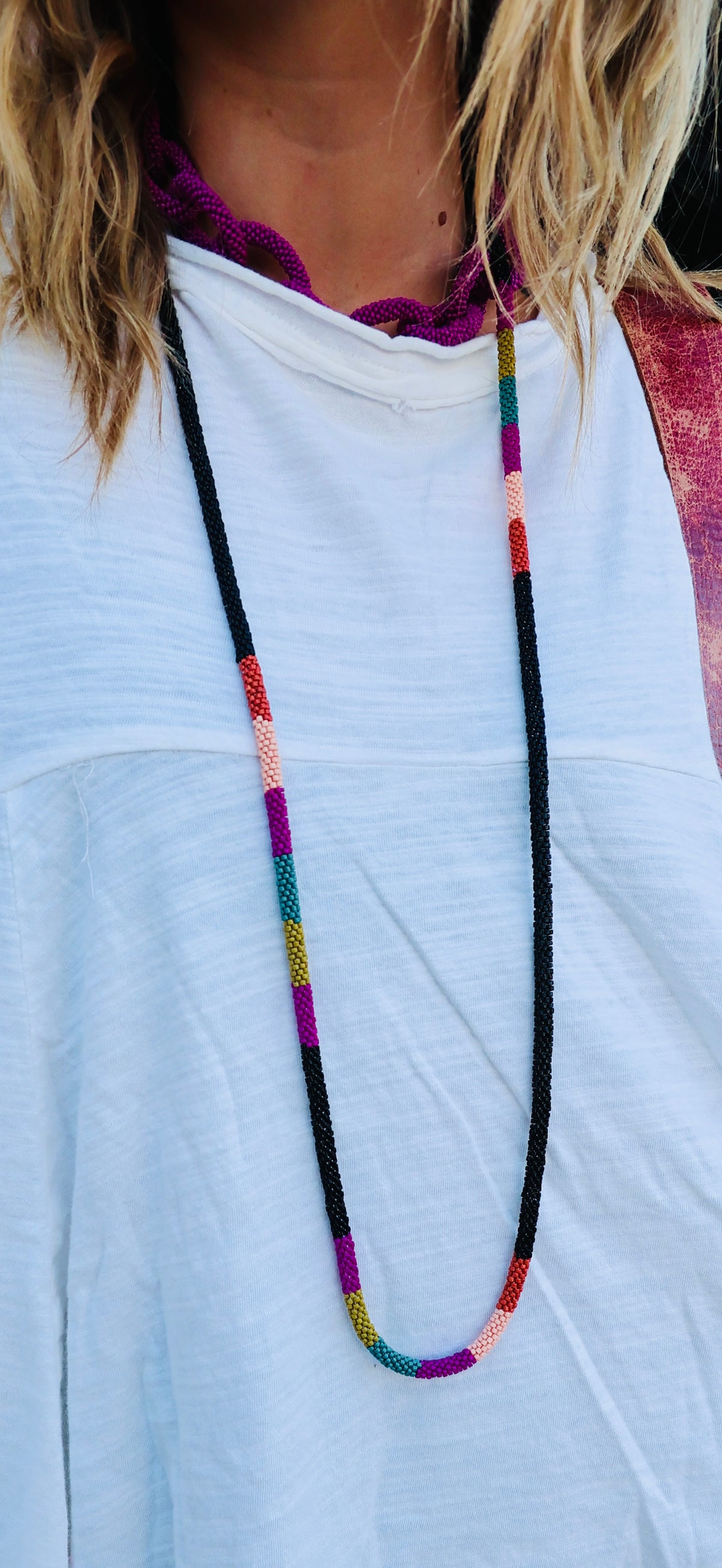 Muted Long Beaded Necklace