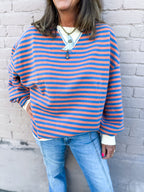 Blue/Rust Striped Sweatshirt - Urban Mills Boutique