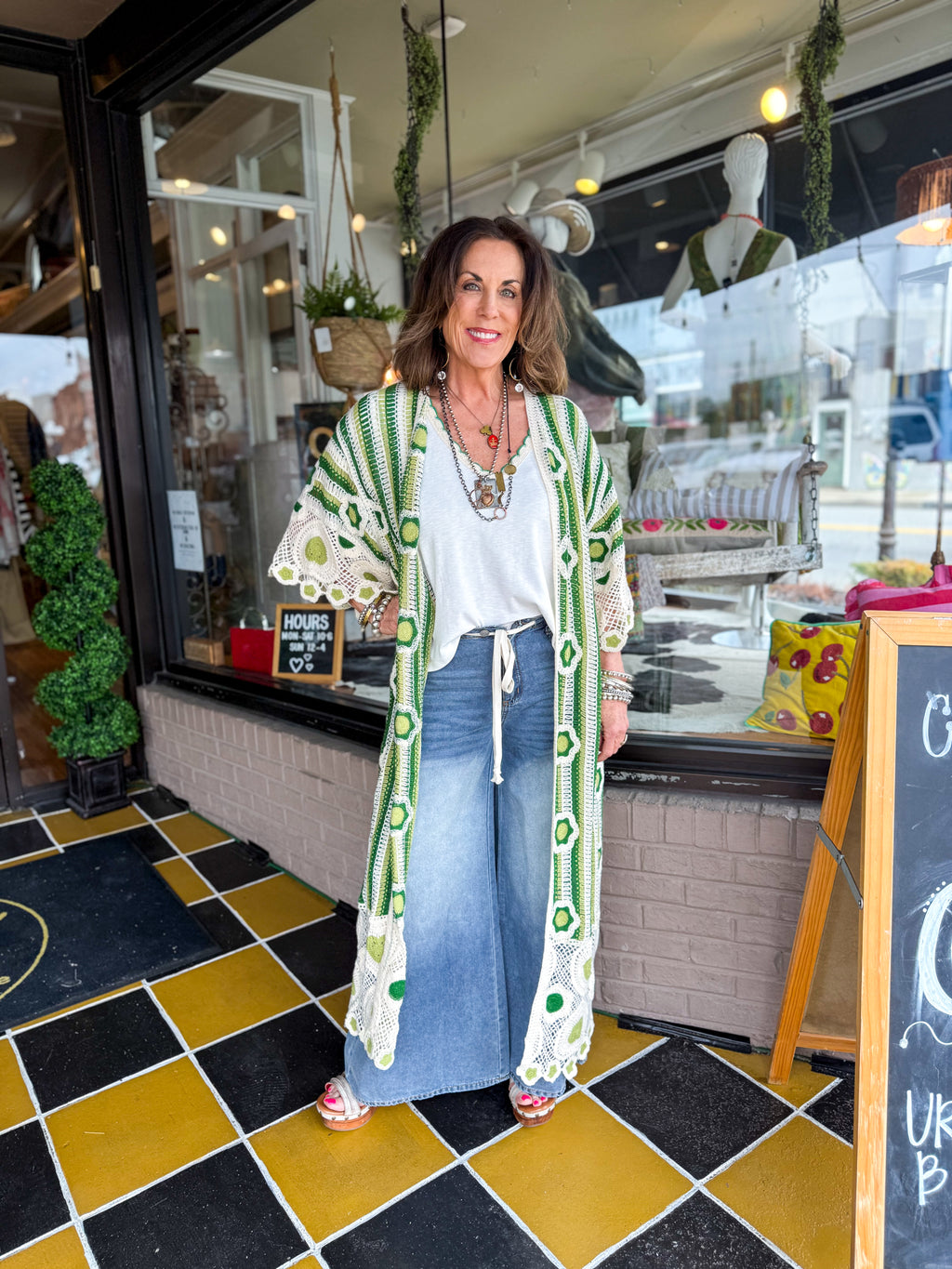 Green Multi Crochet Cardigan