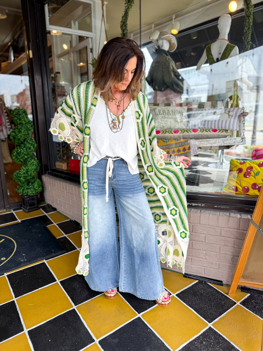 Green Multi Crochet Cardigan