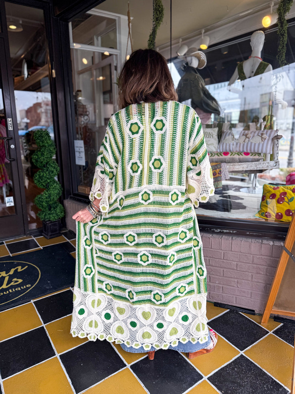 Green Multi Crochet Cardigan