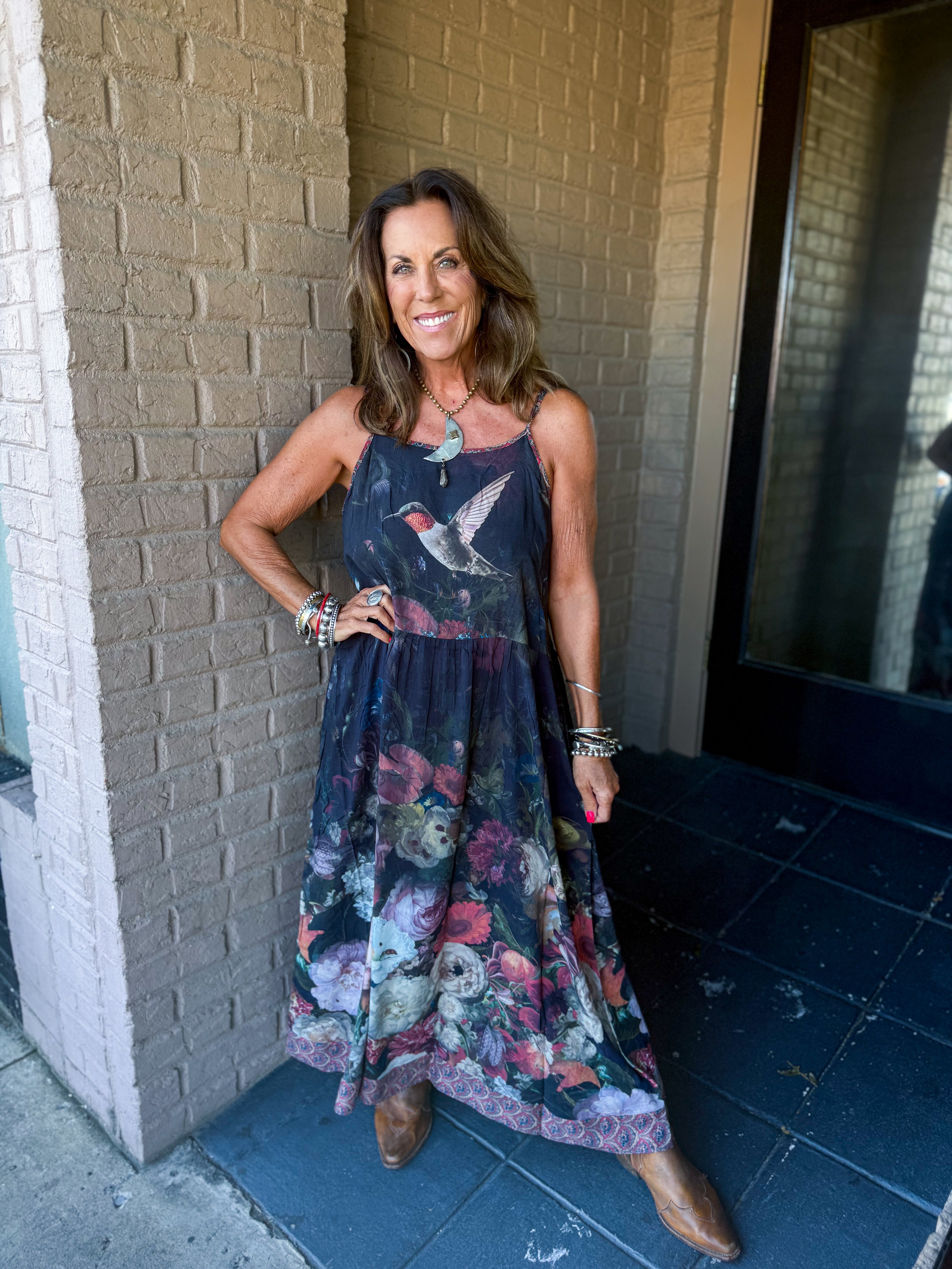 Flight Of Fancy Long Maxi - Hummingbirds - Urban Mills Boutique