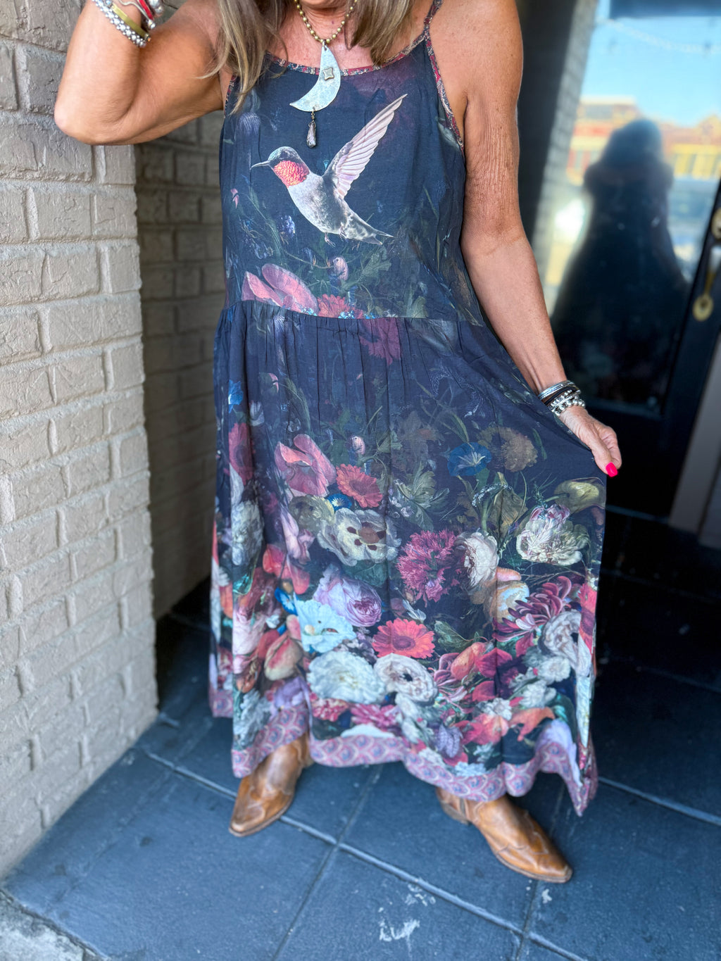 Flight Of Fancy Long Maxi - Hummingbirds - Urban Mills Boutique
