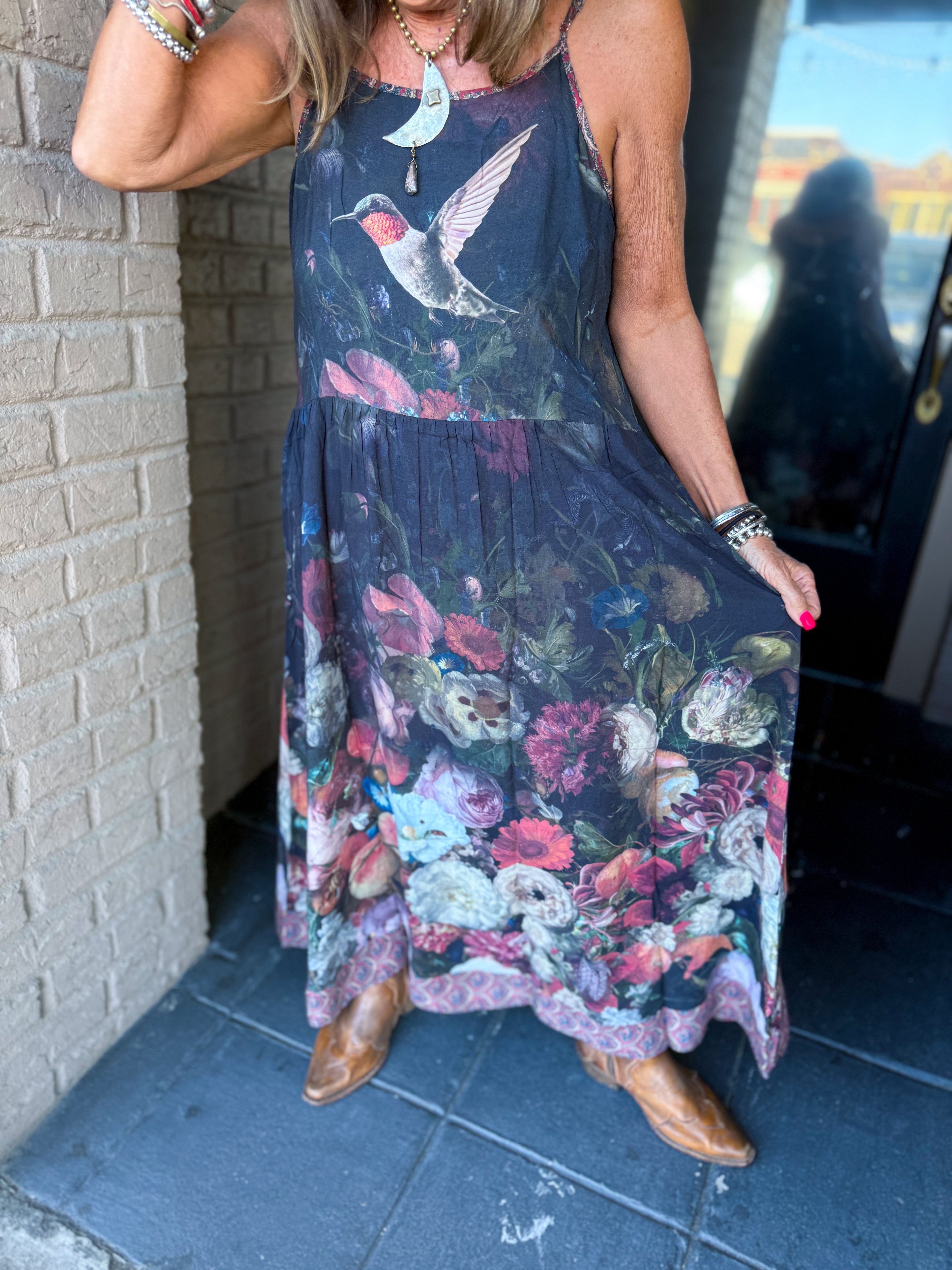 Flight Of Fancy Long Maxi - Hummingbirds - Urban Mills Boutique