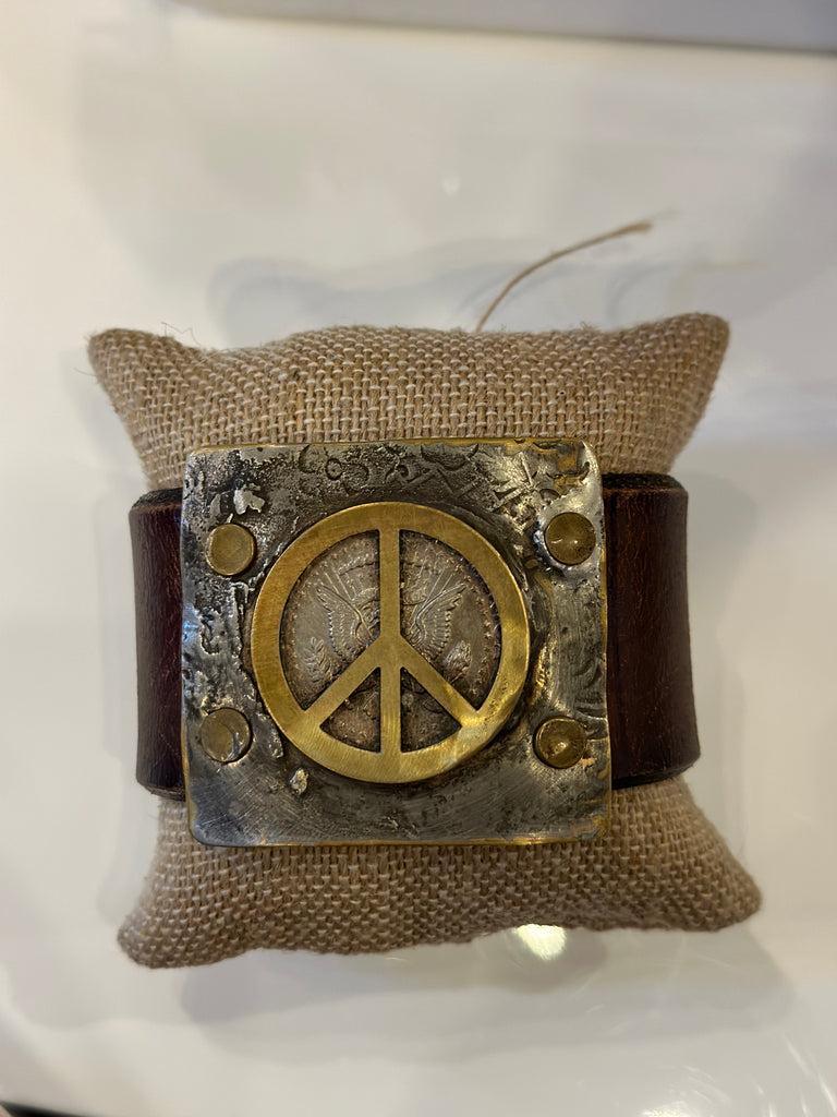 Peace Leather Cuff - Urban Mills Boutique 