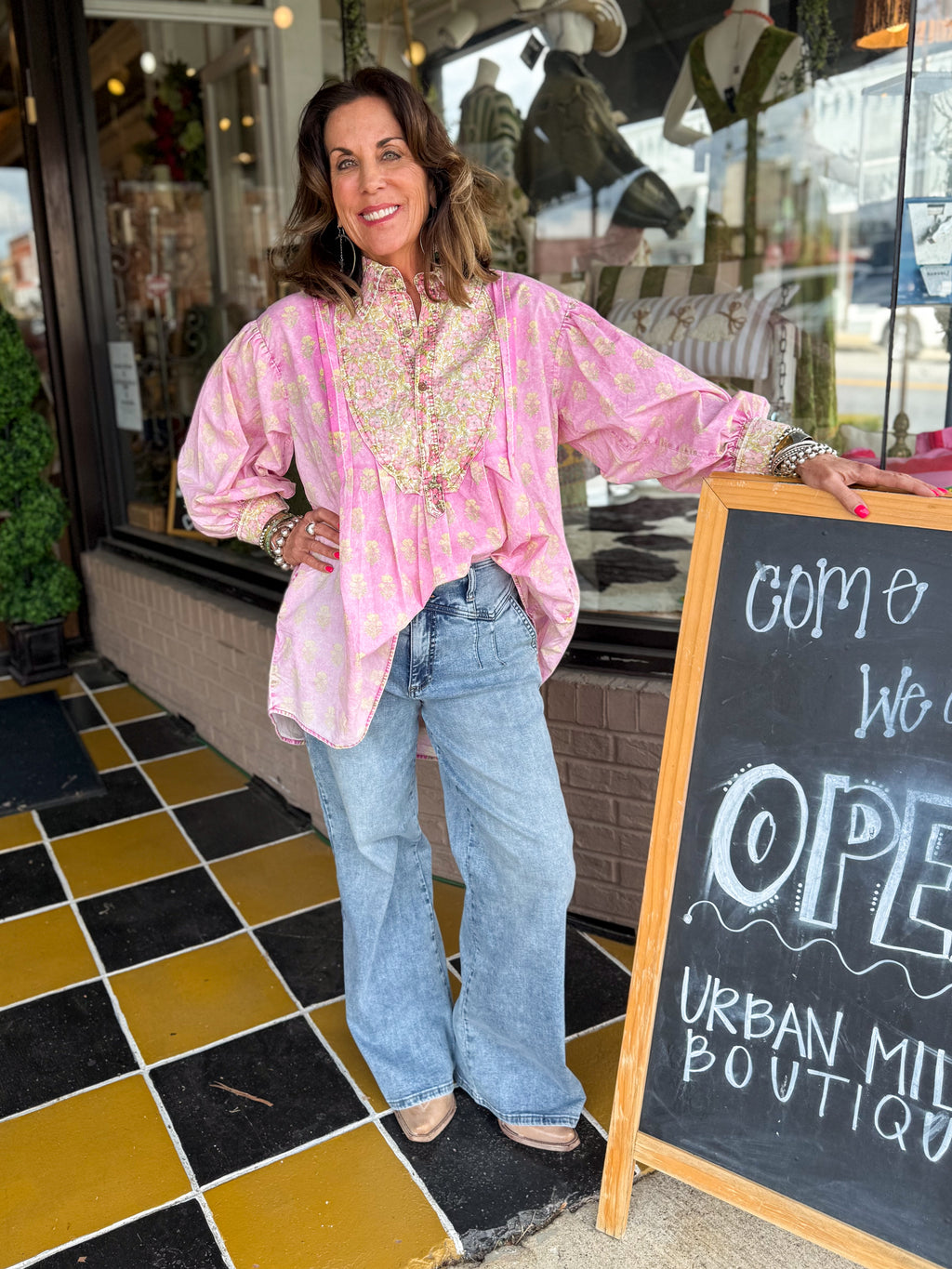 Pink Collar & Cuff Blouse - Urban Mills Boutique
