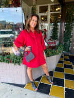 Faux Seude Dress-Red