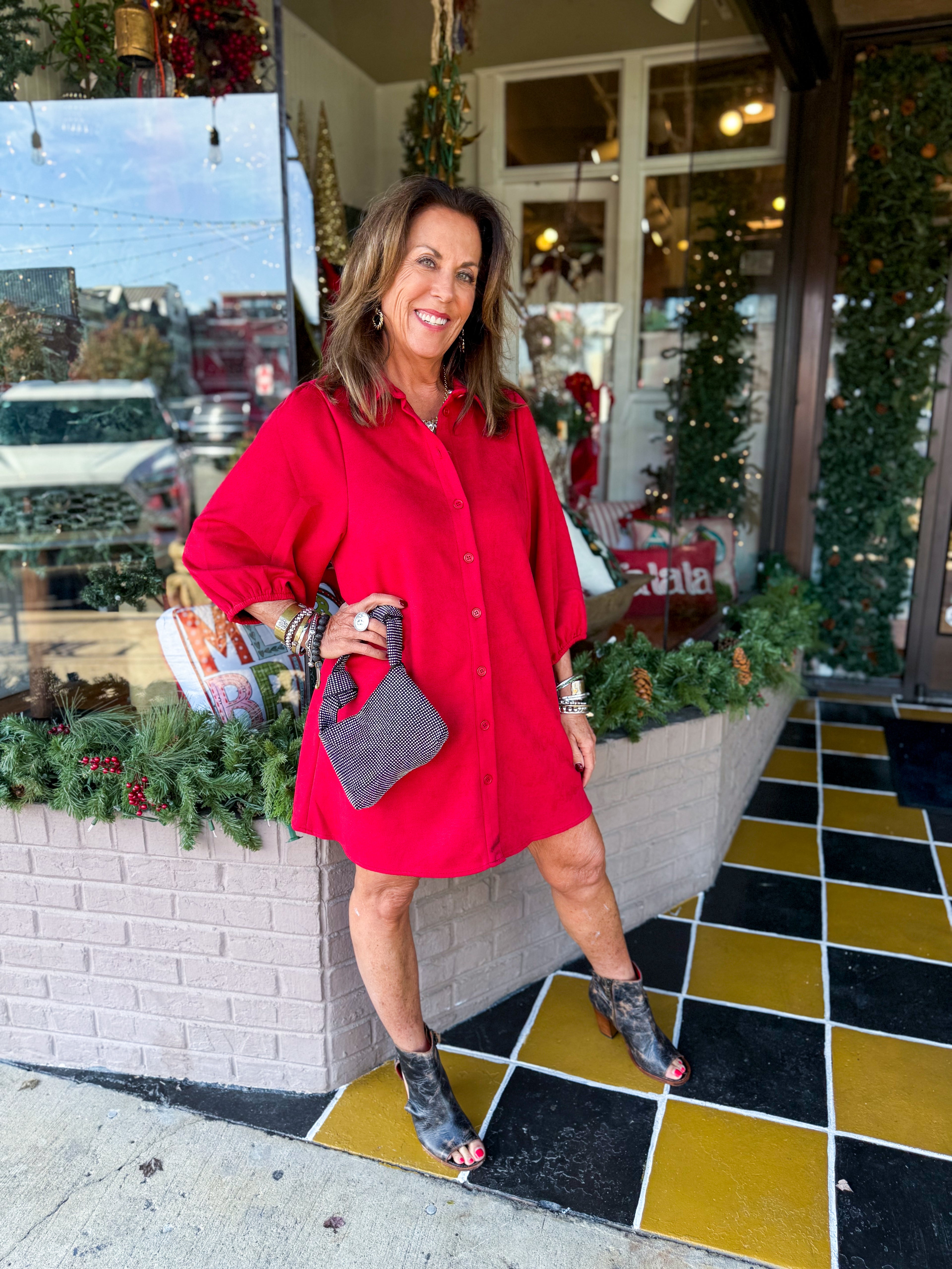 Faux Seude Dress-Red