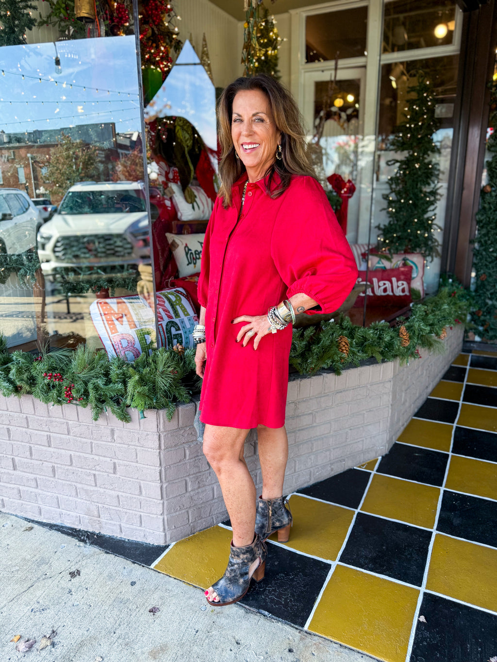 Faux Seude Dress-Red