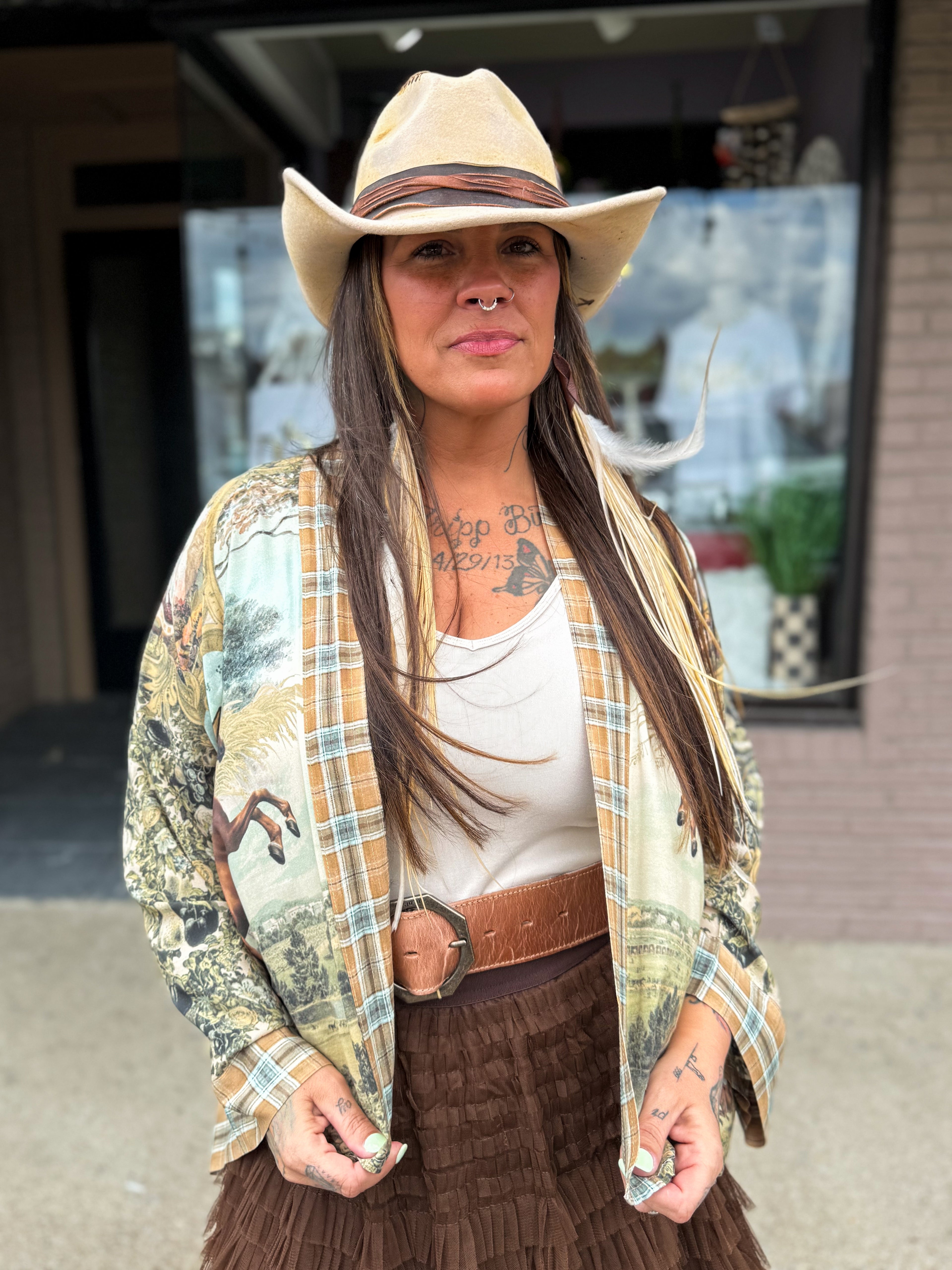 Crop Born To Run Horse Kimono