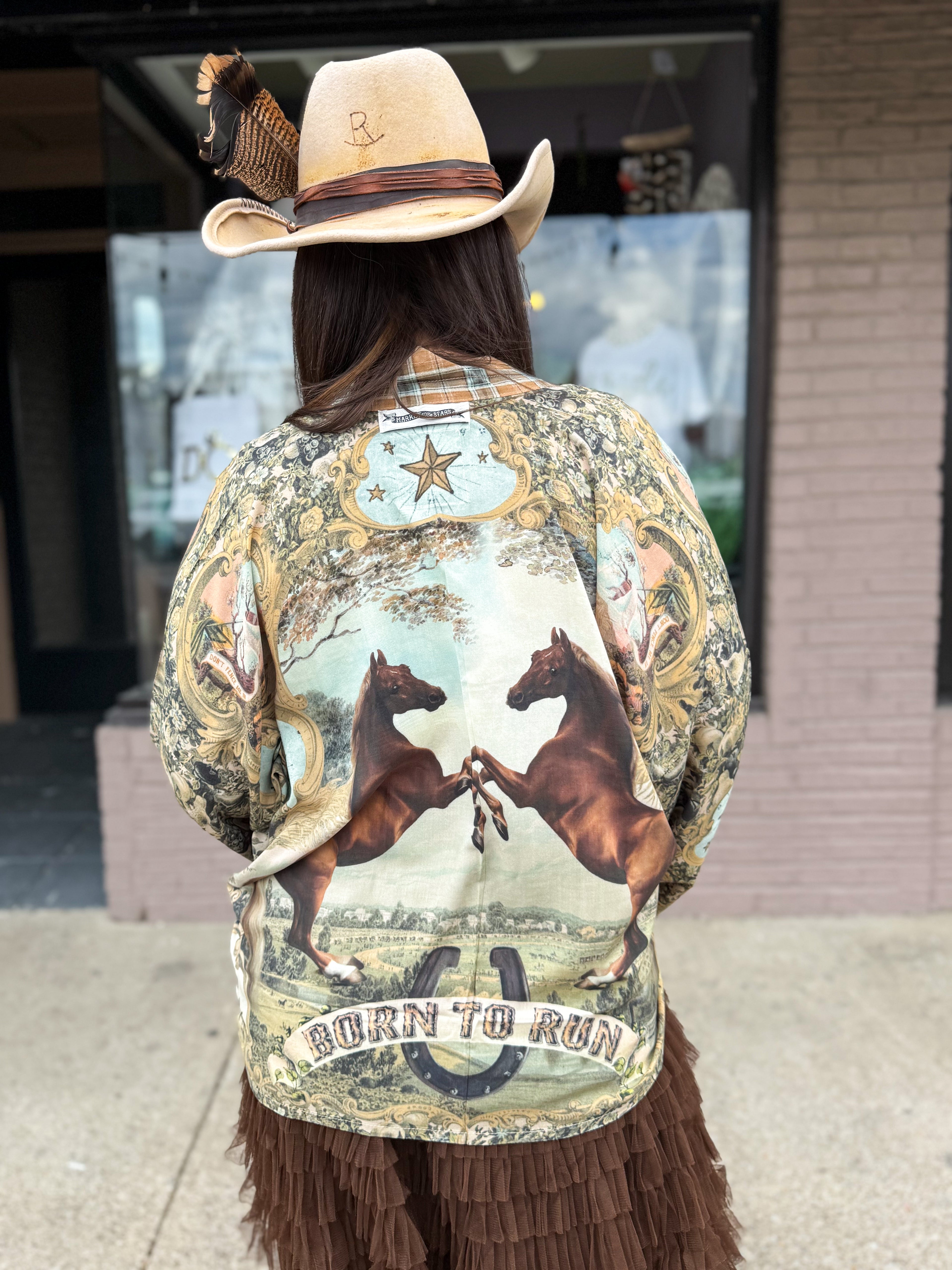 Crop Born To Run Horse Kimono