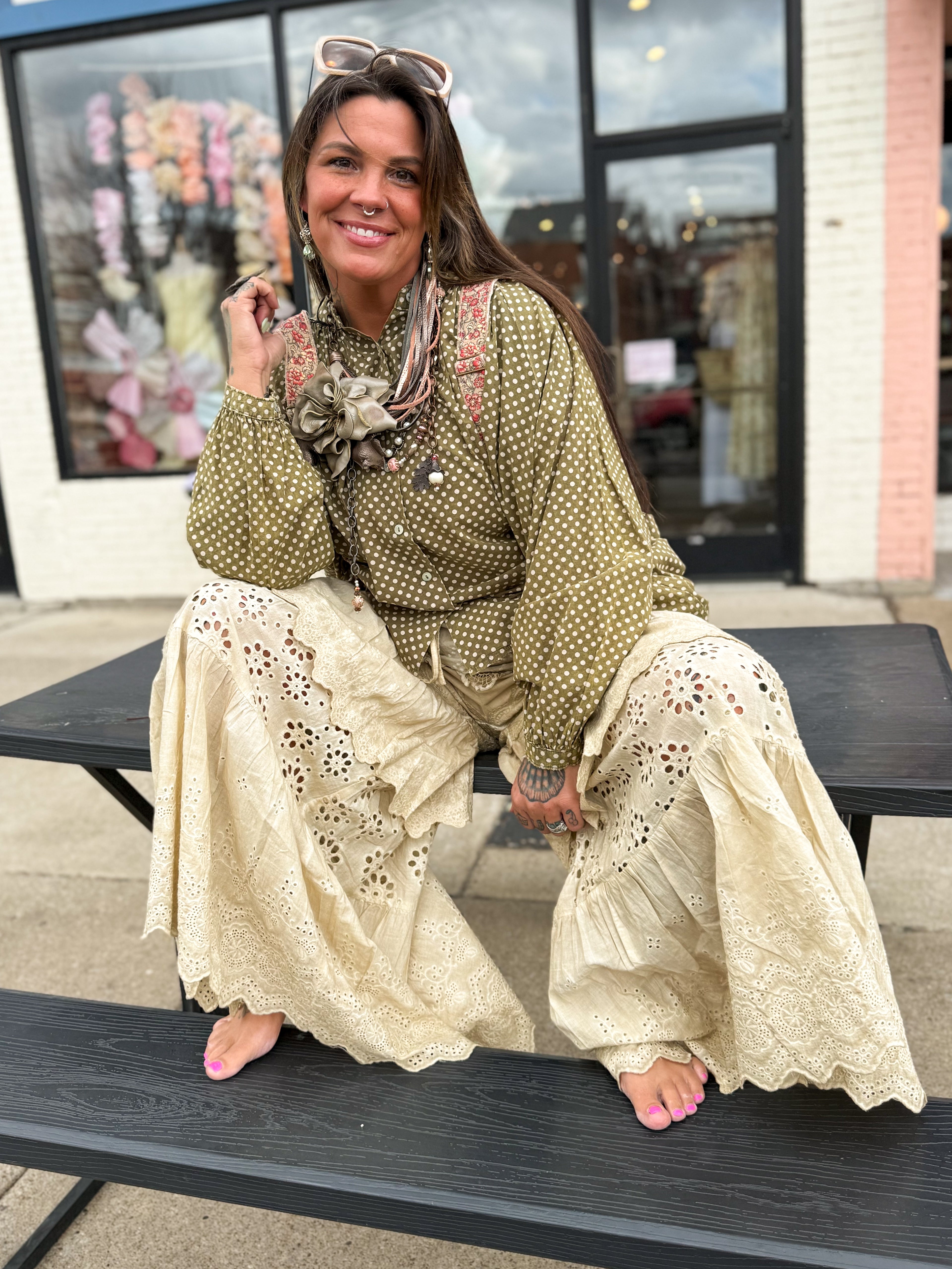 Olive Dot Top - Urban Mills Boutique