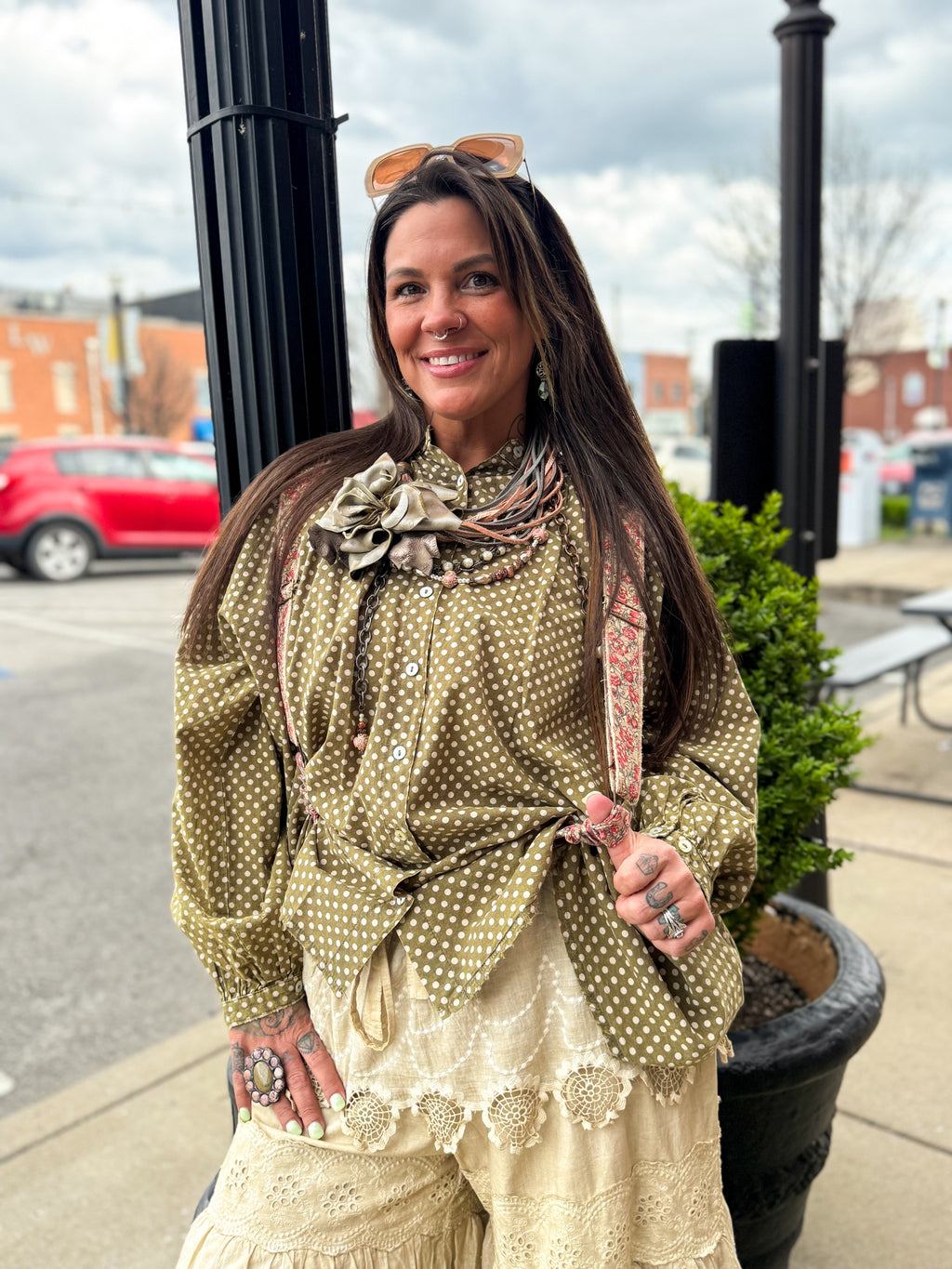 Olive Dot Top - Urban Mills Boutique