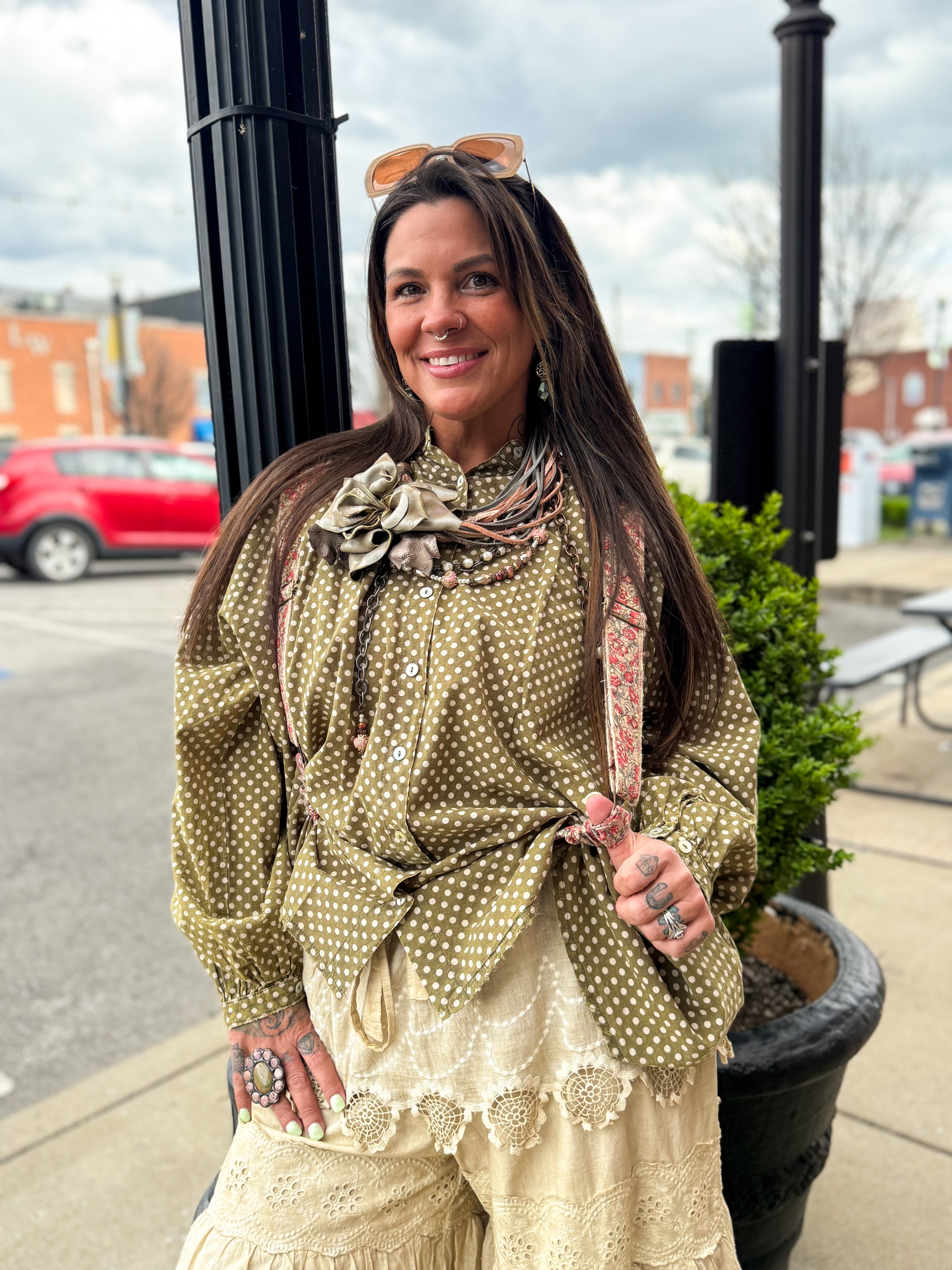 Olive Dot Top - Urban Mills Boutique