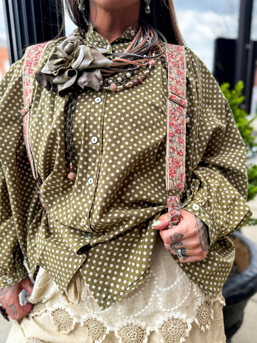 Olive Dot Top - Urban Mills Boutique