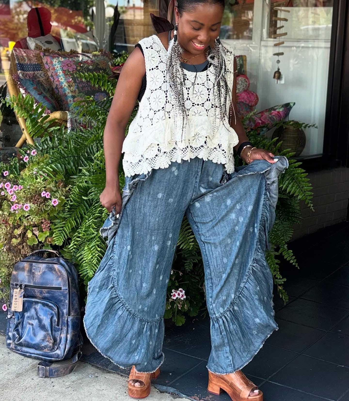 Patchwork Skies Ruffle Pant - Urban Mills Boutique