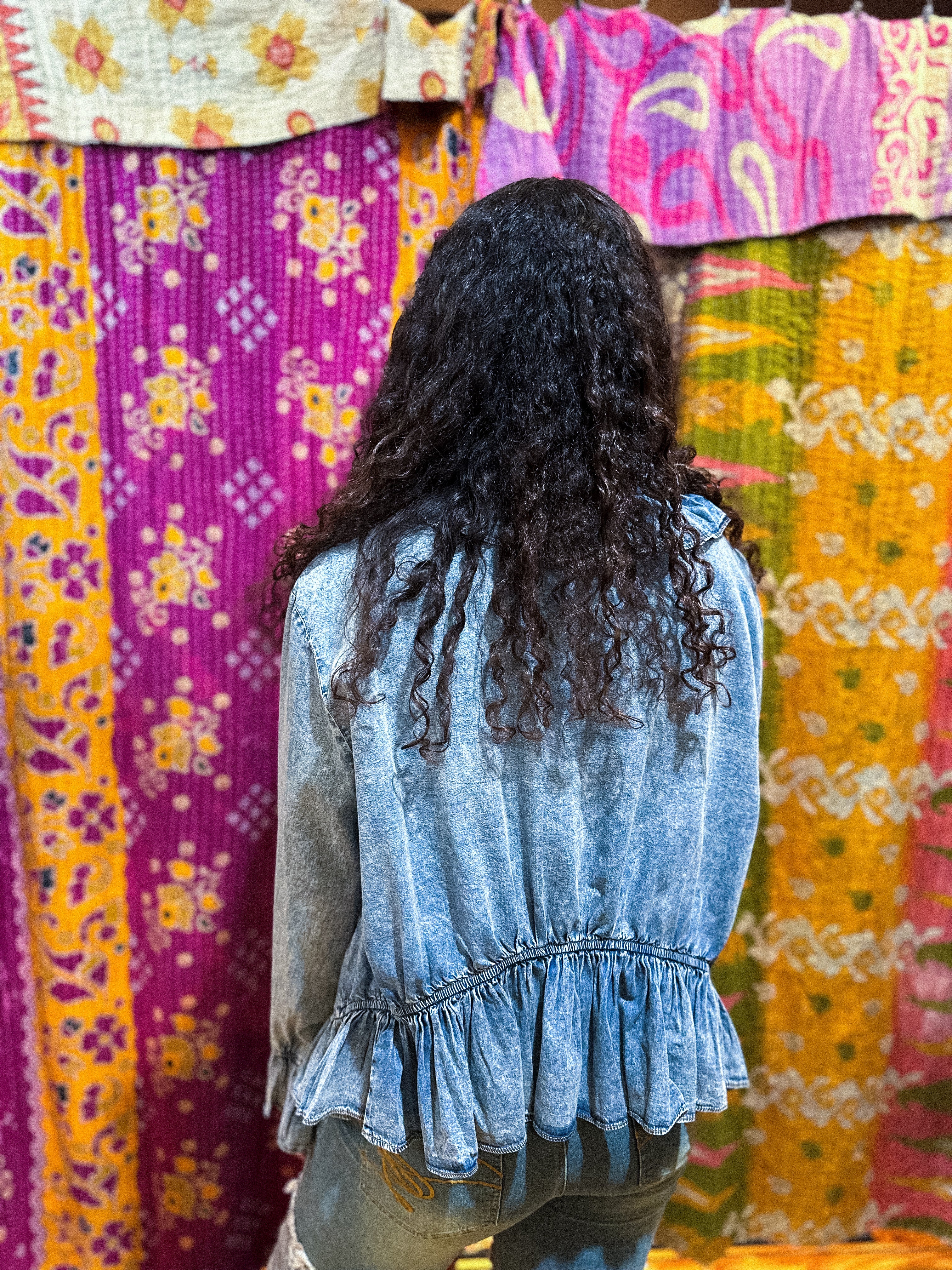 Denim Ruffle Top - Urban Mills Boutique