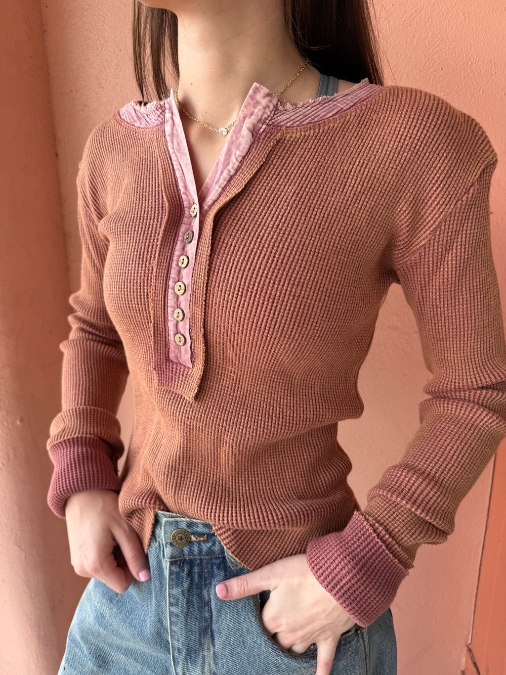 Mineral Washed Thermal Top - Rust - Urban Mills Boutique