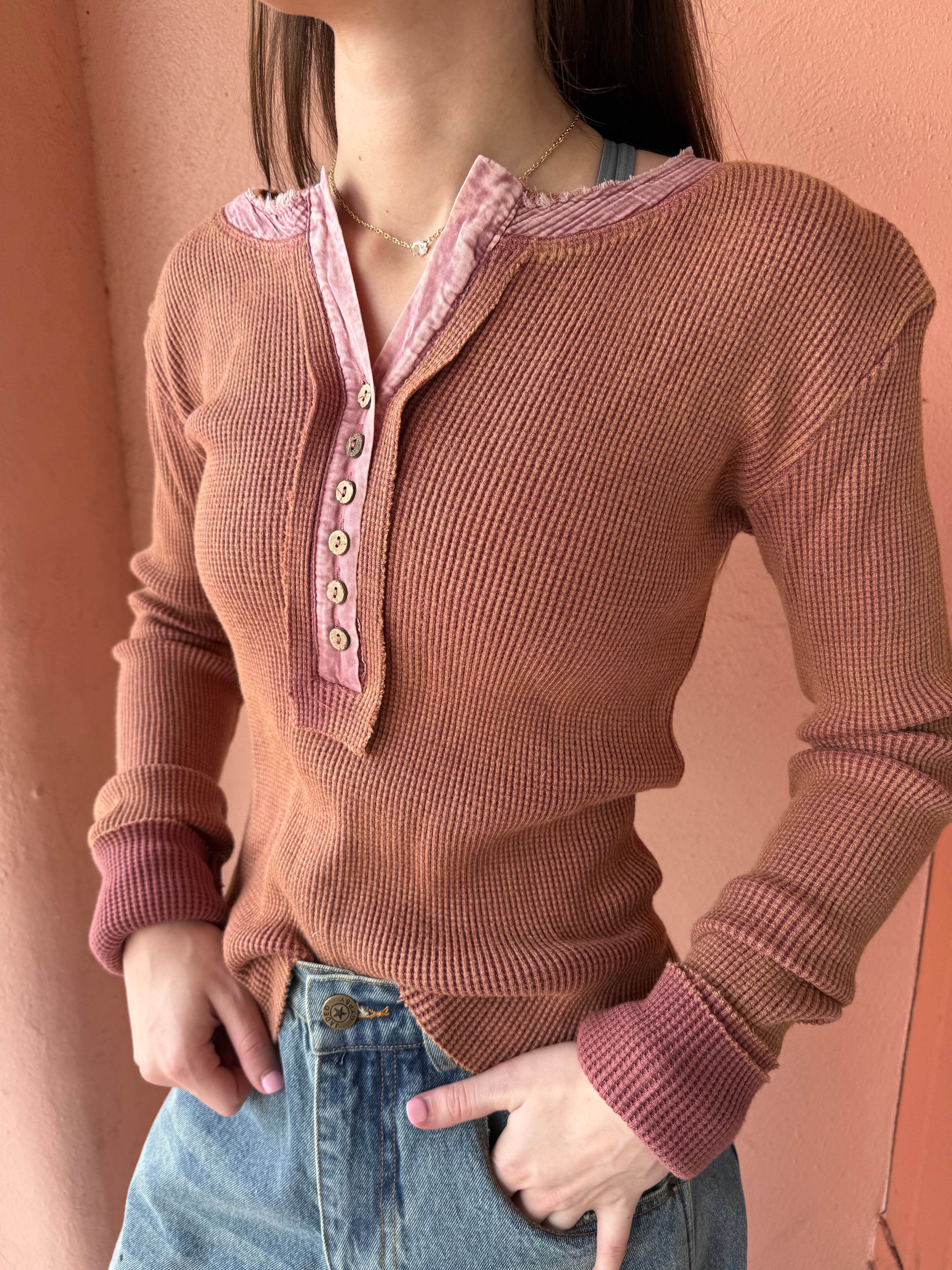 Mineral Washed Thermal Top - Rust - Urban Mills Boutique