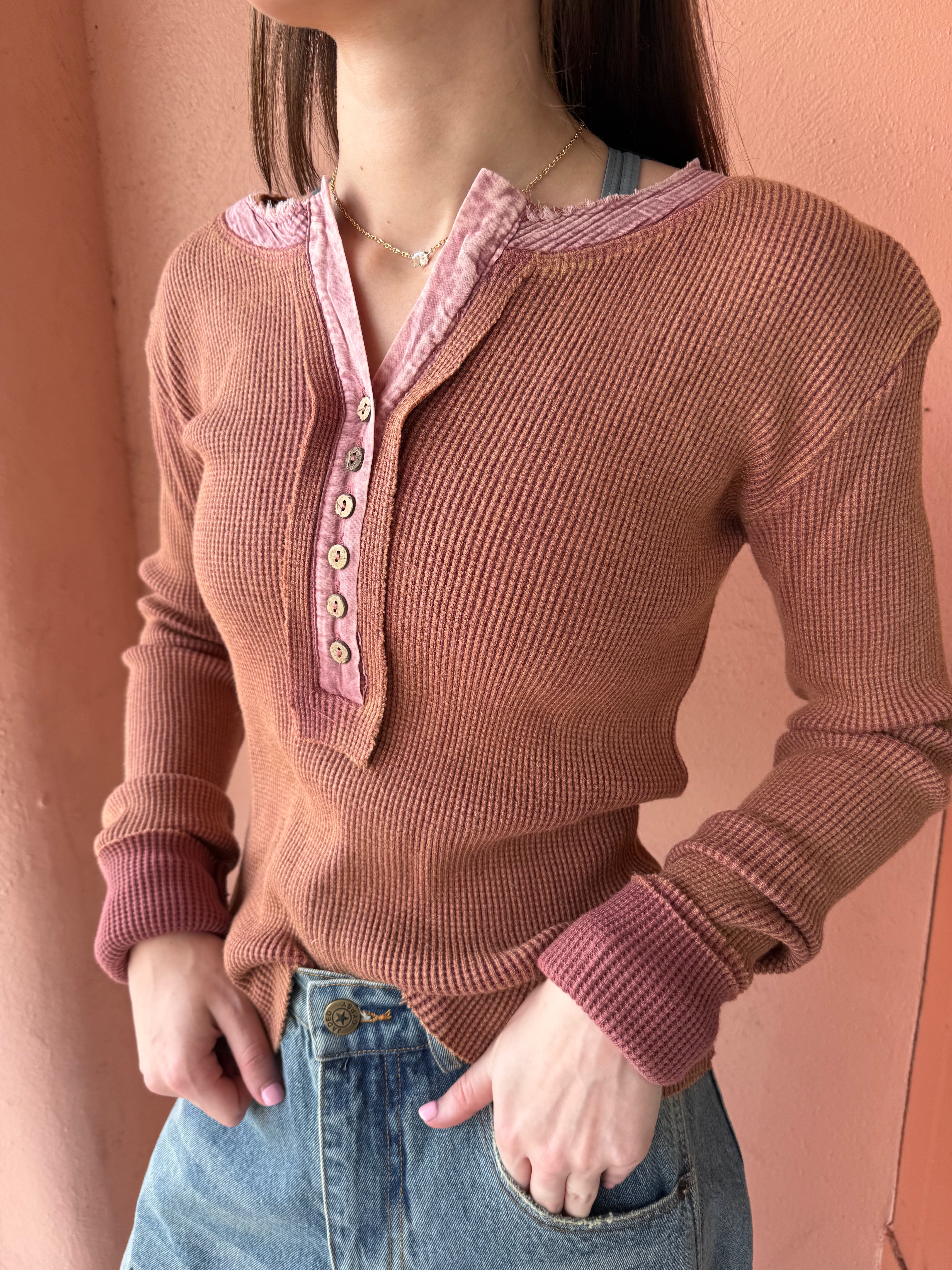 Mineral Washed Thermal Top - Rust - Urban Mills Boutique