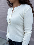 Mineral Washed Thermal Top - Cream - Urban Mills Boutique