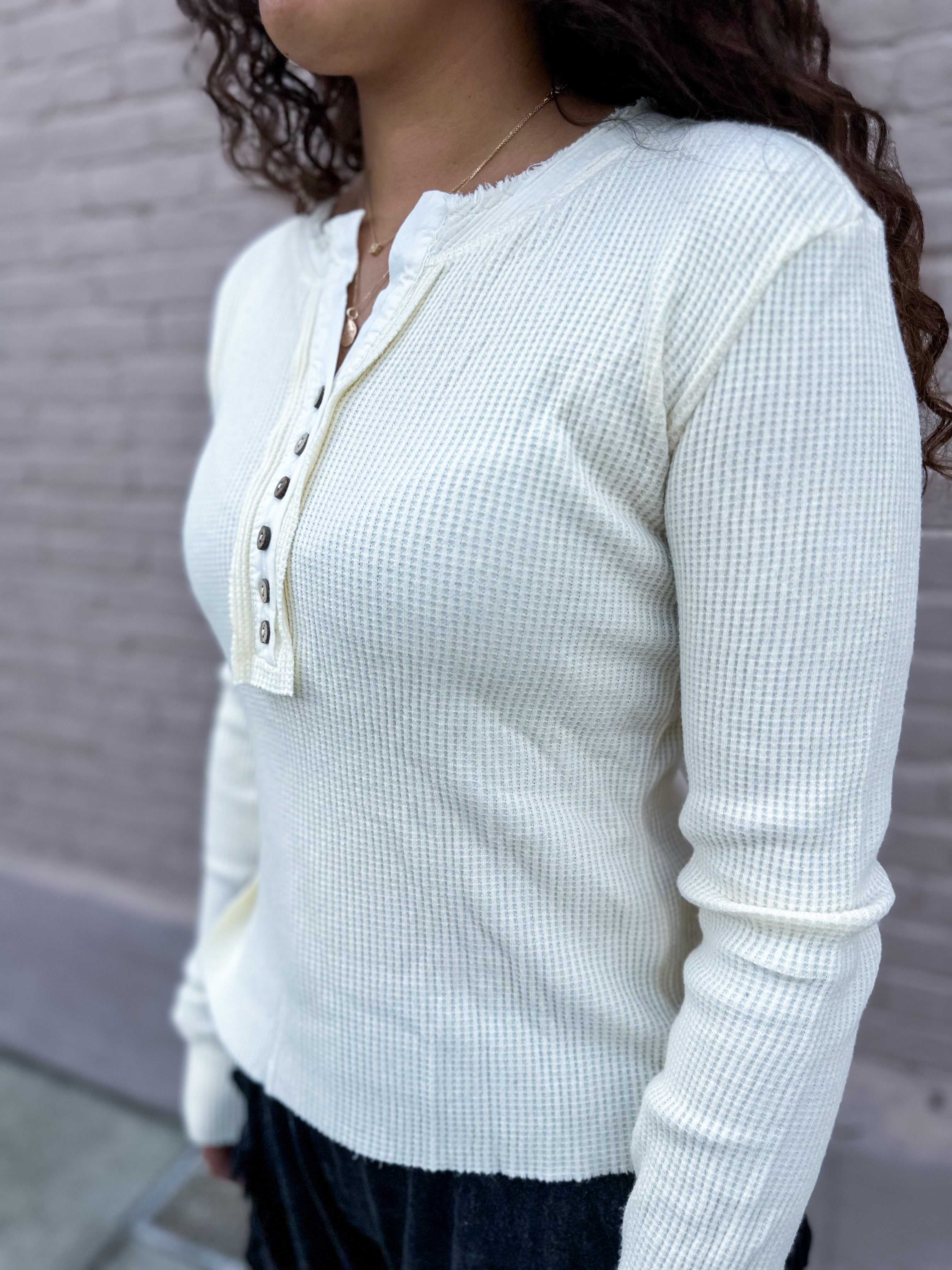 Mineral Washed Thermal Top - Cream - Urban Mills Boutique