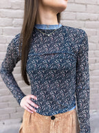 Flower Mesh Top - Black - Urban Mills Boutique