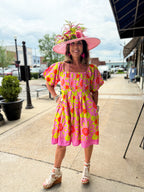 Pop Flower Border Dress - Urban Mills Boutique