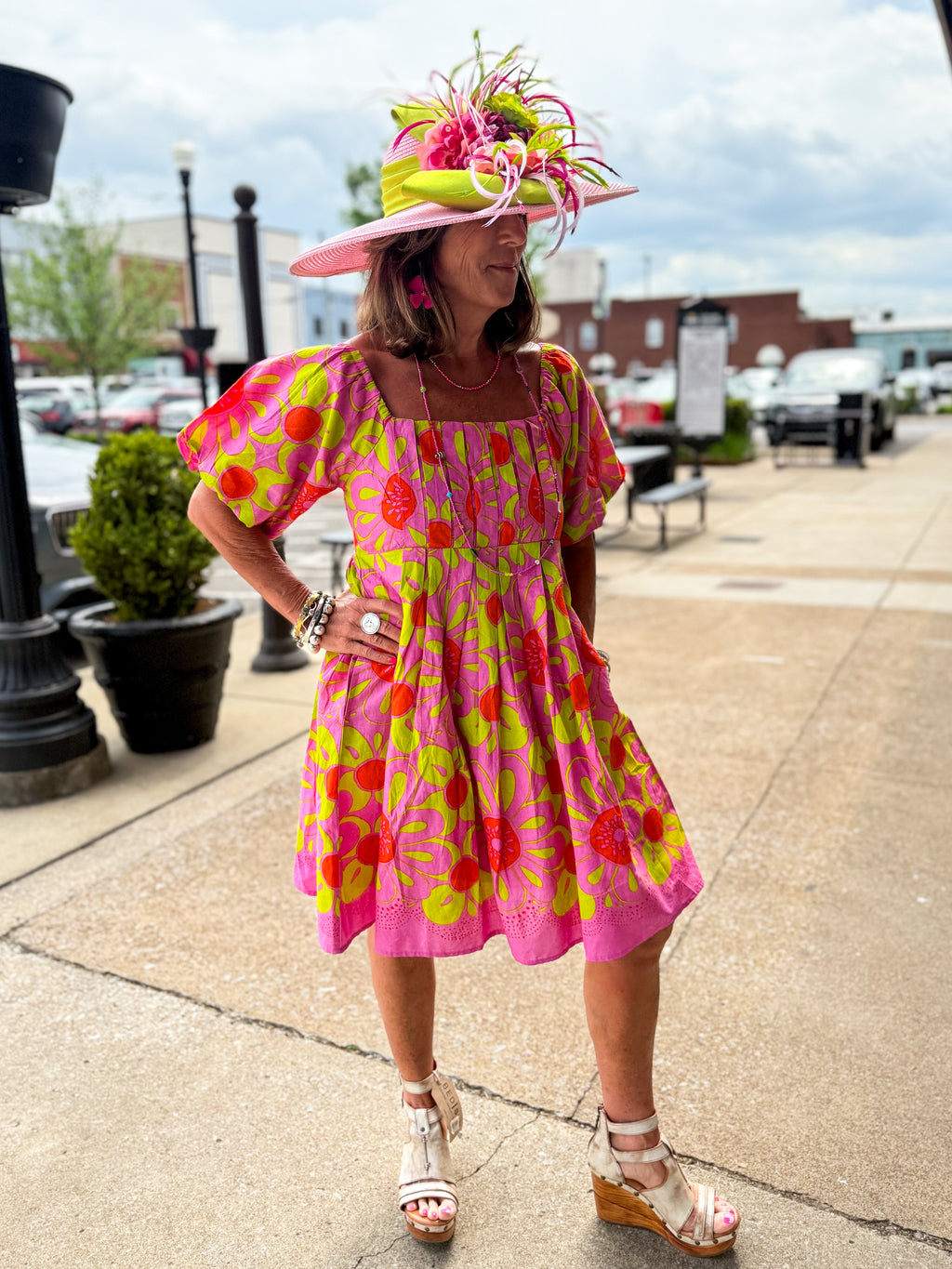 Pop Flower Border Dress - Urban Mills Boutique