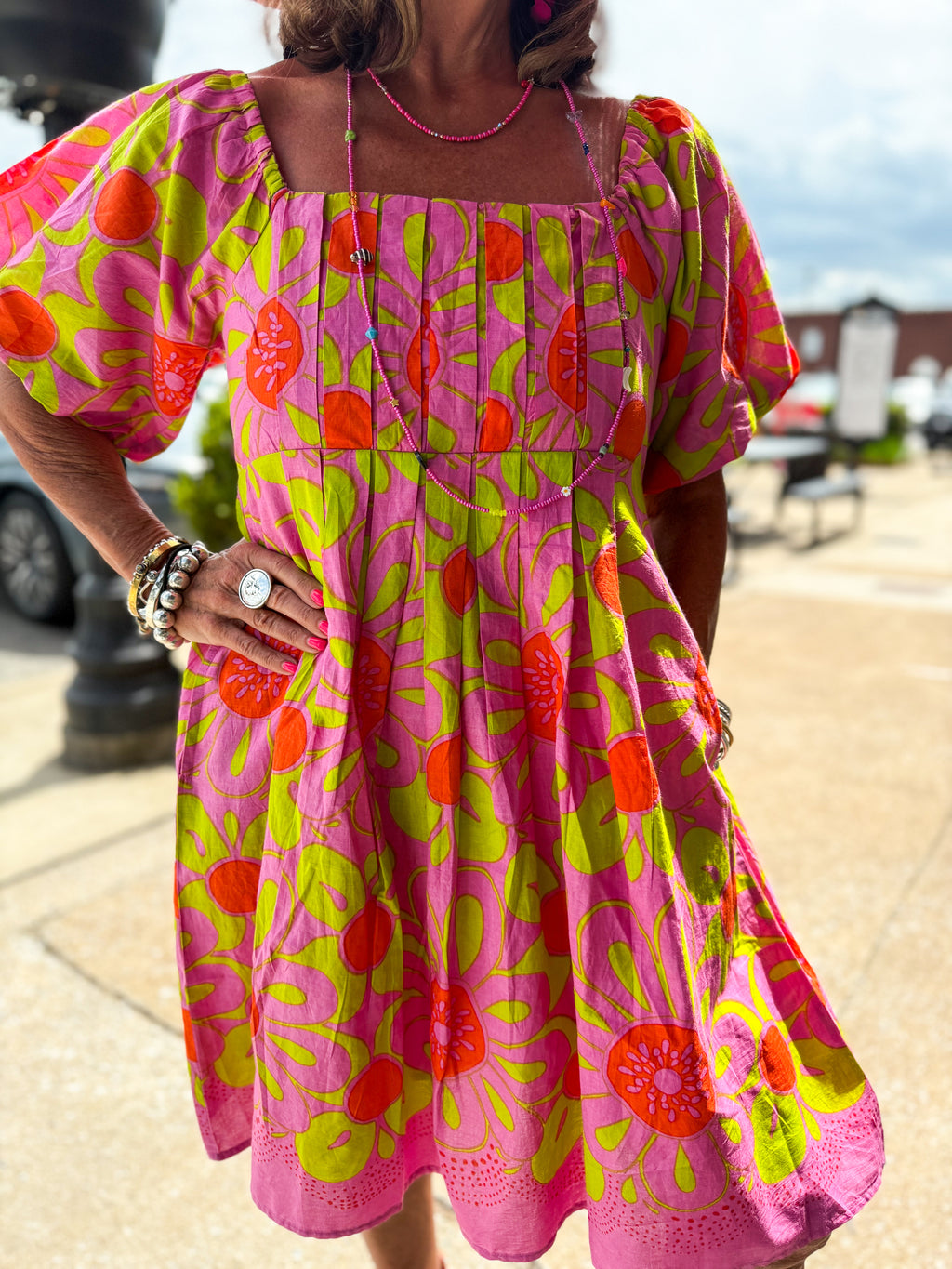 Pop Flower Border Dress - Urban Mills Boutique