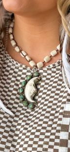 Bone/Turq. Halfmoon Necklace - Urban Mills Boutique