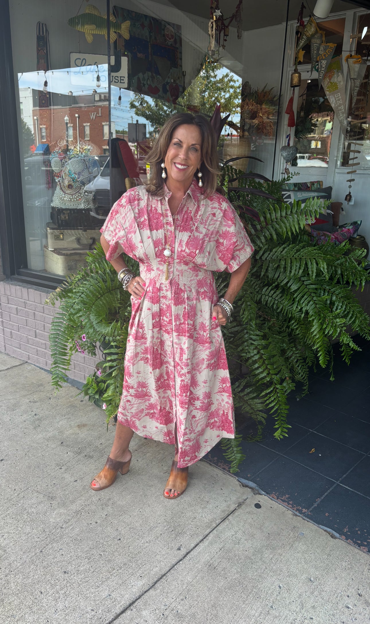 Toile Tucked Dress - Urban Mills Boutique