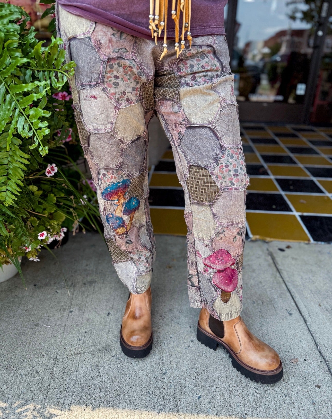 PATCHWORK PANTS W/MUSHROOM - Urban Mills Boutique
