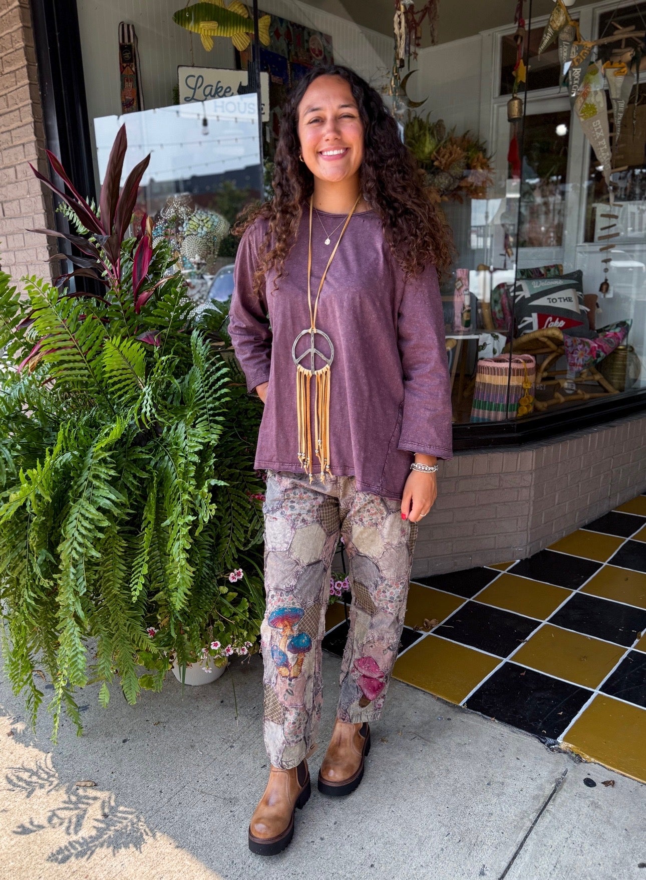 PATCHWORK PANTS W/MUSHROOM - Urban Mills Boutique